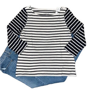 **NWT LOFT Navy & White/Ivory Striped Harbor Soft Knit Shirt-